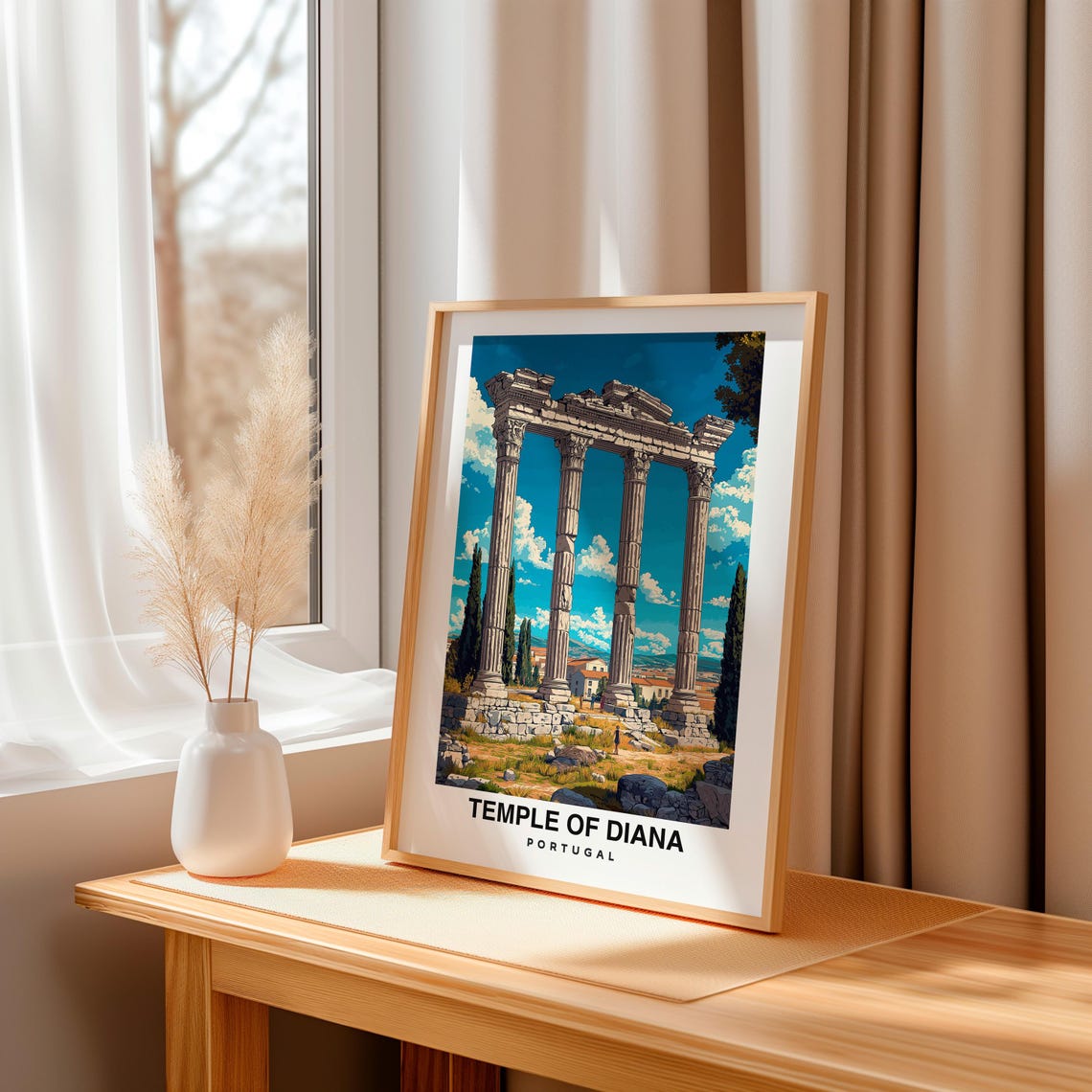Temple Of Diana Print Portugal Poster Travel Wall Art Historic Print Scenic View Roman Ruins Ancient Landmark Vora Decor - Image 3