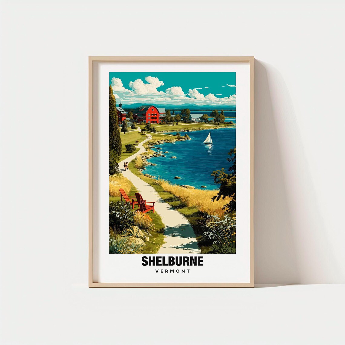 Shelburne Vermont Lakeside Farm Sailboat Shore Travel Poster