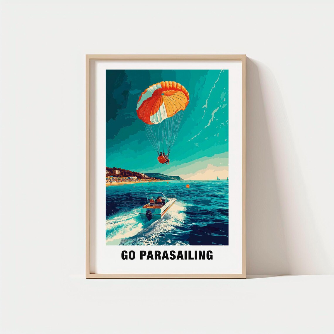 Go Parasailing Adventure Speedboat Beach Sunset Ocean Travel Poster