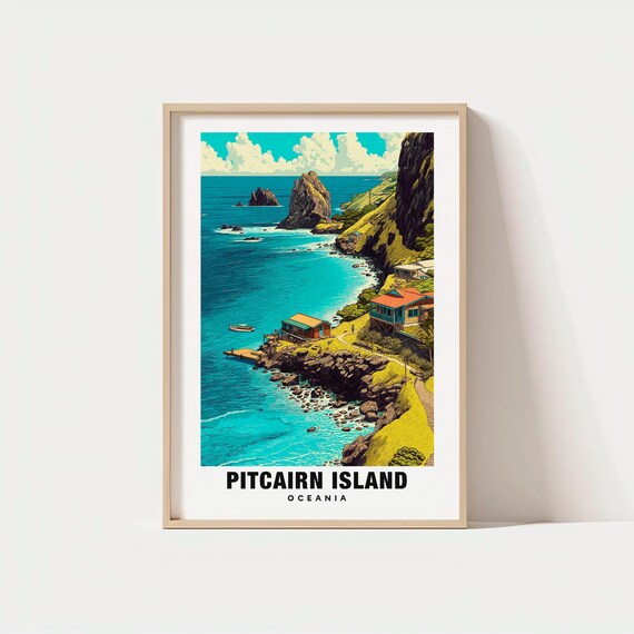 Pitcairn Island Oceania Rugged Coastline Cove Vintage Poster