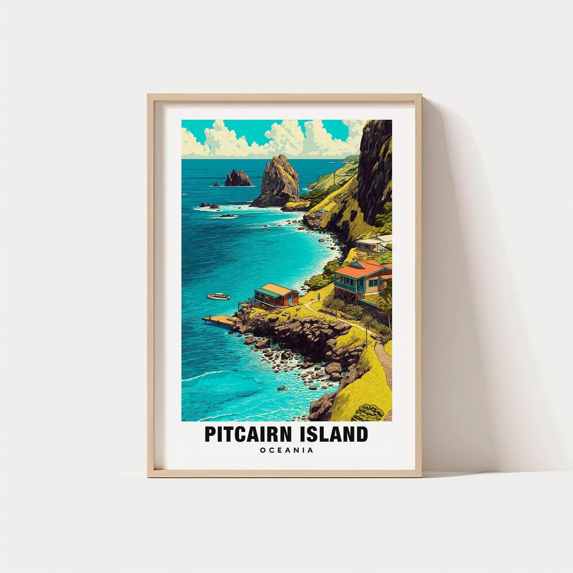 Pitcairn Island Oceania Rugged Coastline Cove Vintage Poster