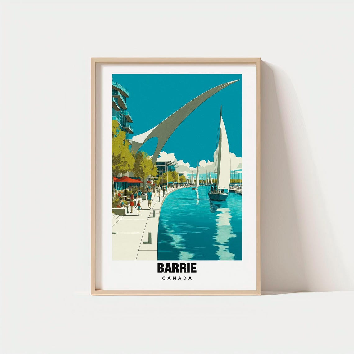 Barrie Canada Sailboat Harbor Waterfront Sculpture Travel Poster