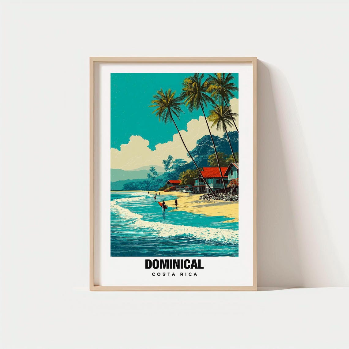 Dominical Costa Rica Surf Beach Palms Ocean Waves Travel Poster