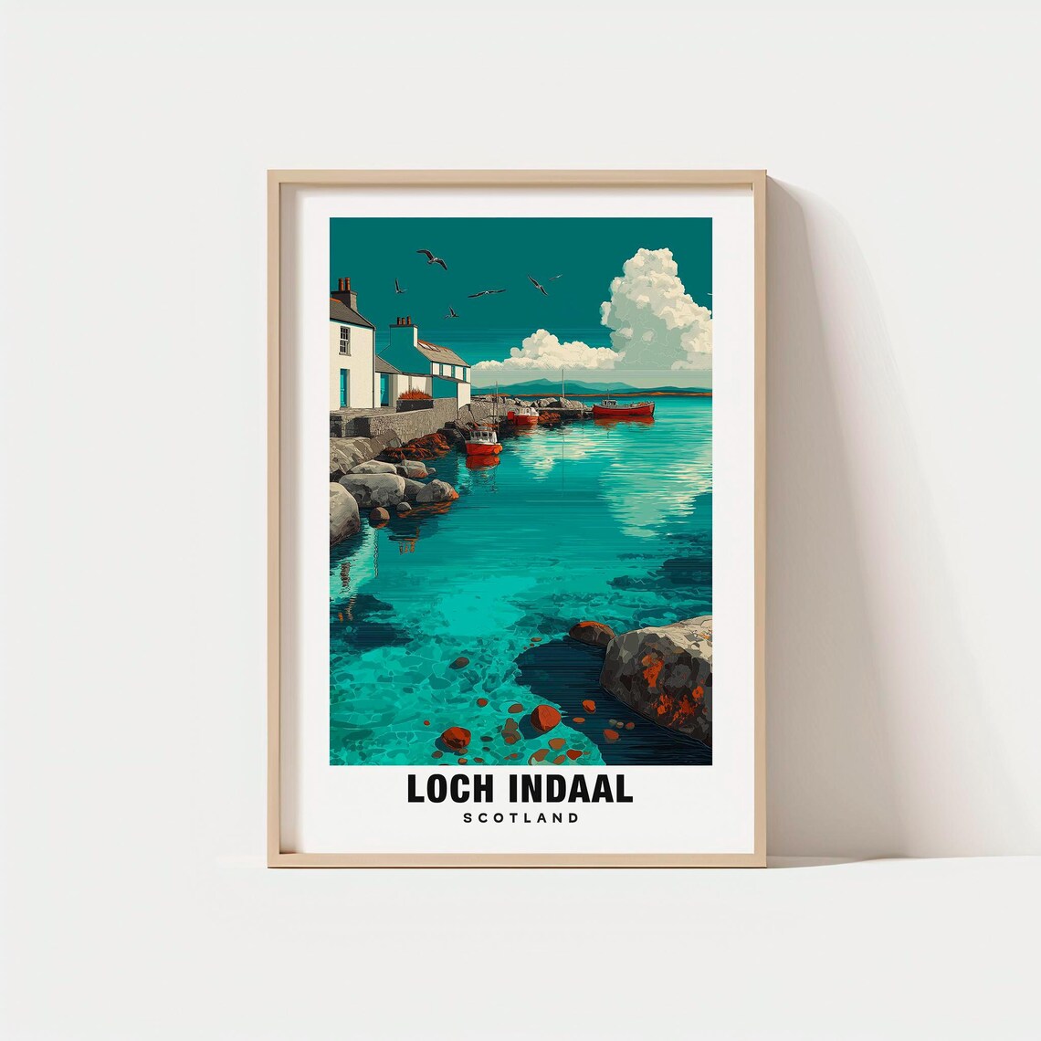 Loch Indaal Scotland Harbor Seabirds Coastal Travel Art Poster