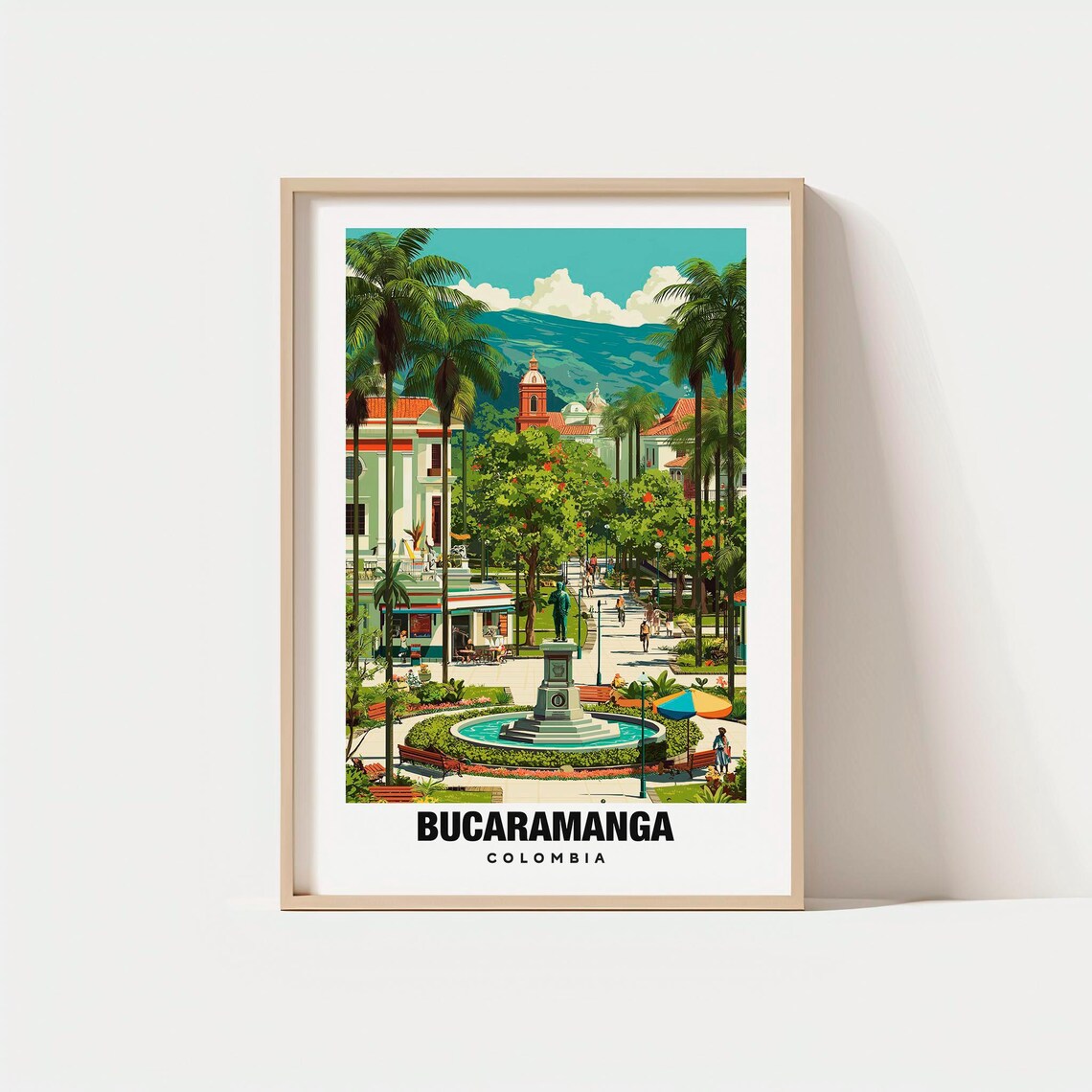 Bucaramanga Colombia Park Fountain Church Plaza Travel Poster