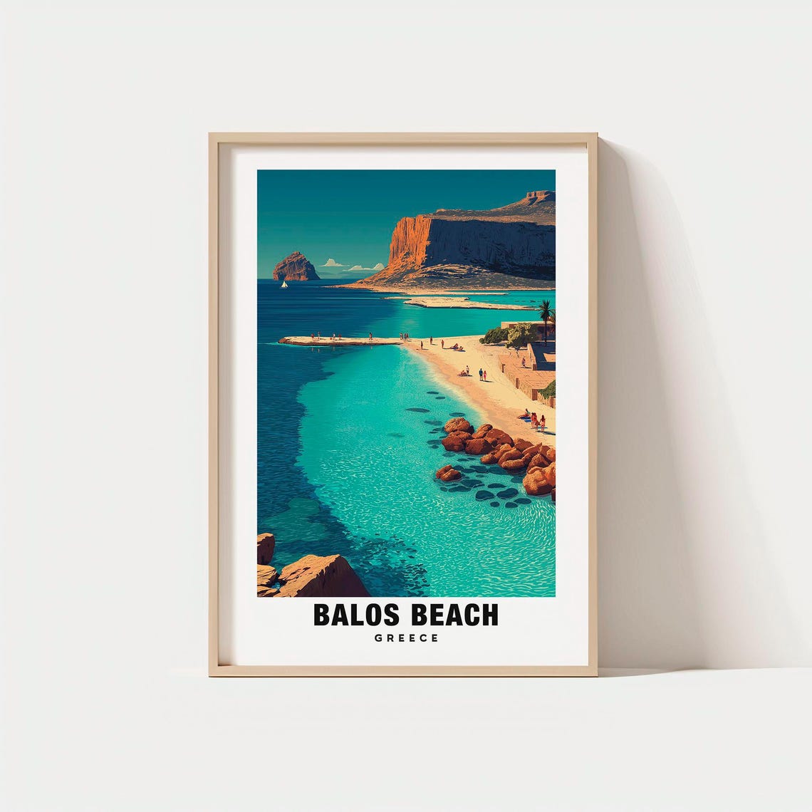 Balos Beach Greece Turquoise Lagoon Travel Poster with Cliff Views