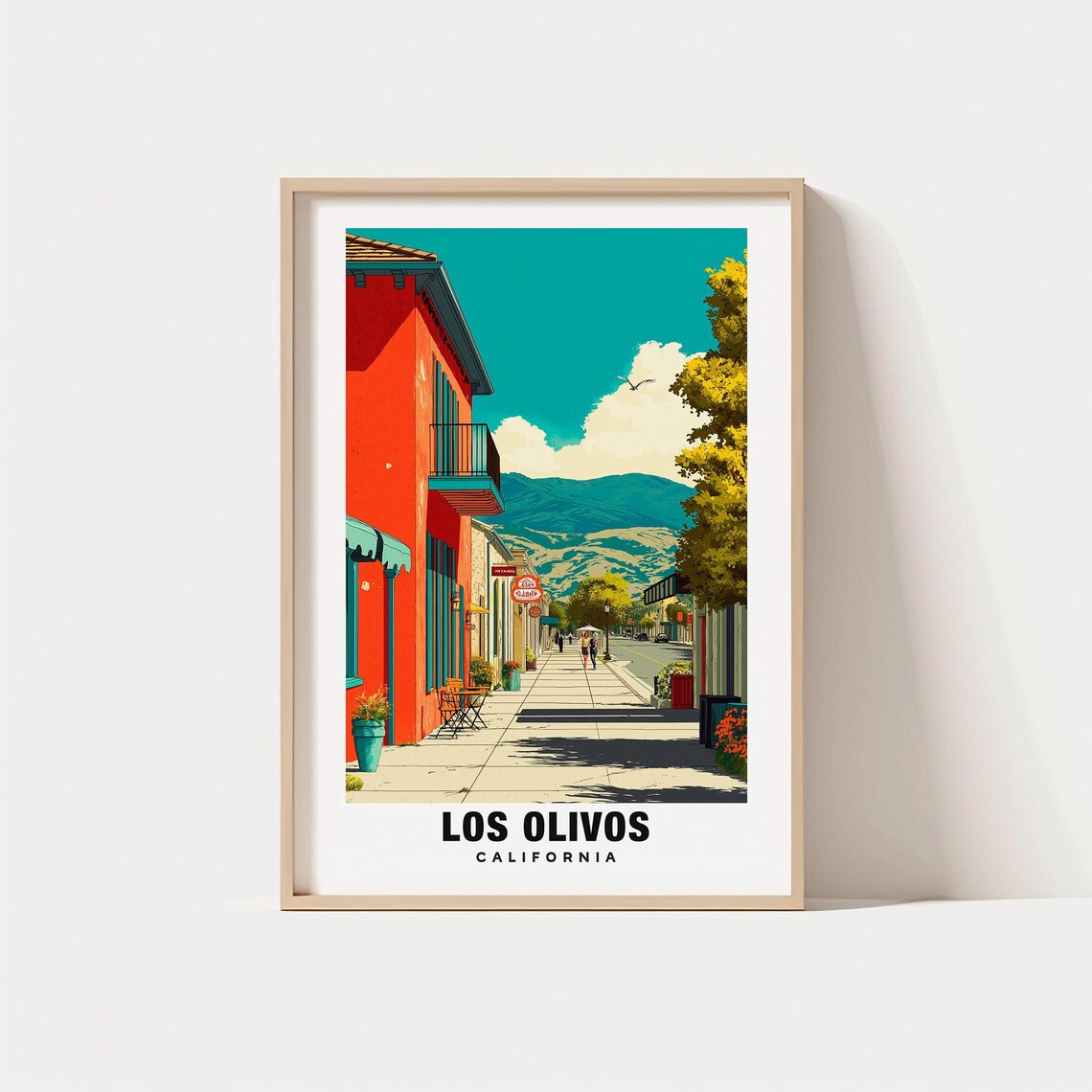 Los Olivos California Colorful Main Street Mountain View Travel Poster