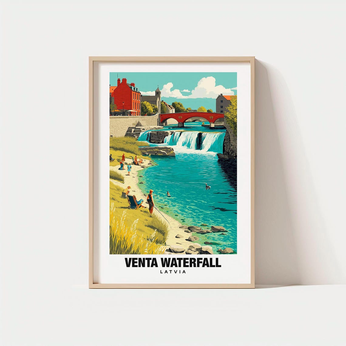 Venta Waterfall Latvia Turquoise Rapids Retro Travel Art Poster