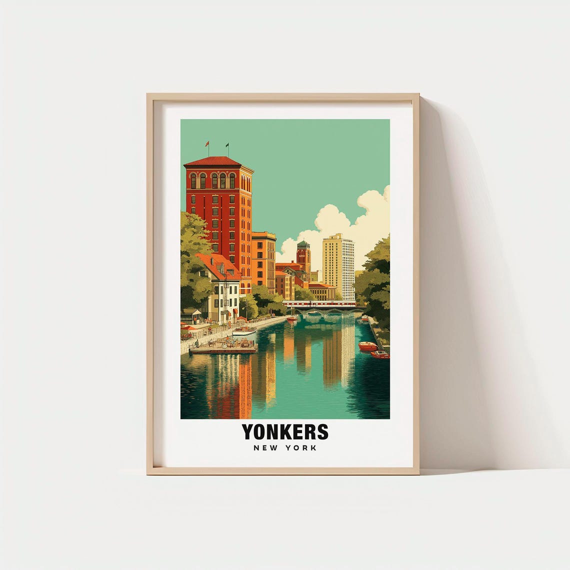 Yonkers New York River Bridges Red Brick Tower Kayaks Poster