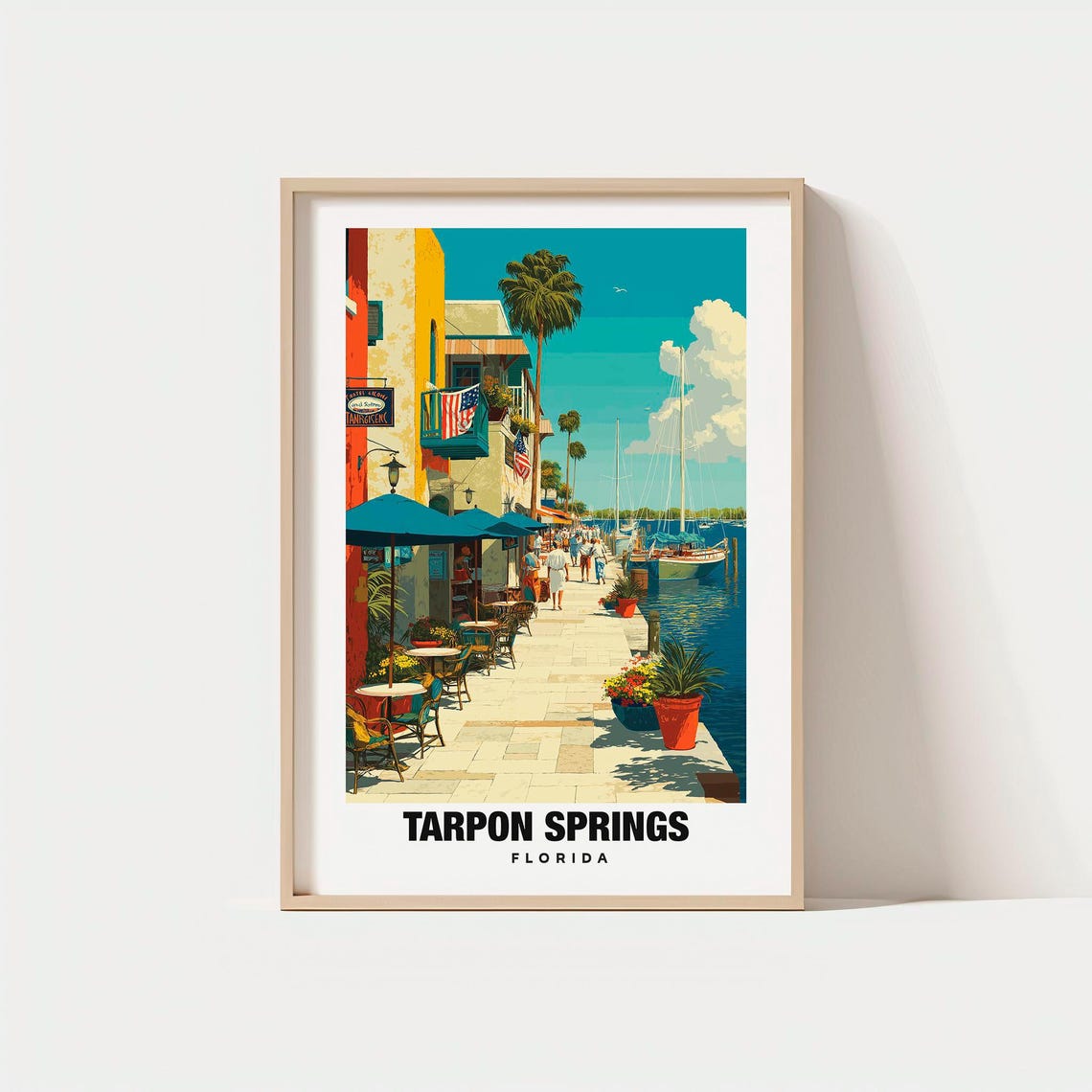 Tarpon Springs Florida Sunny Waterfront Cafe Docks Boats Poster