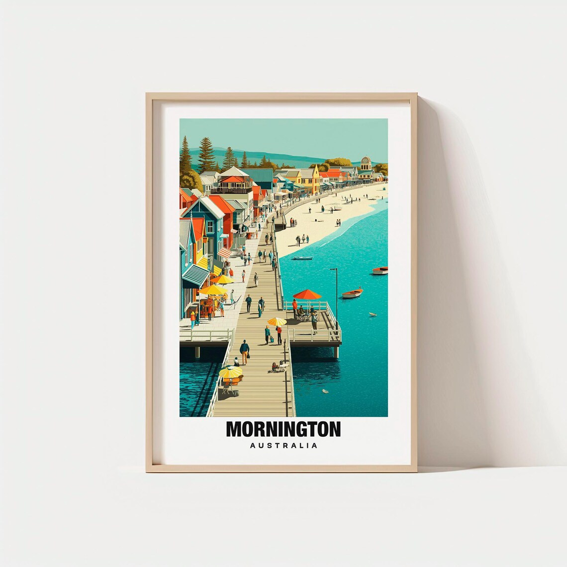 Mornington Australia Colorful Pier Beach Boardwalk Travel Poster