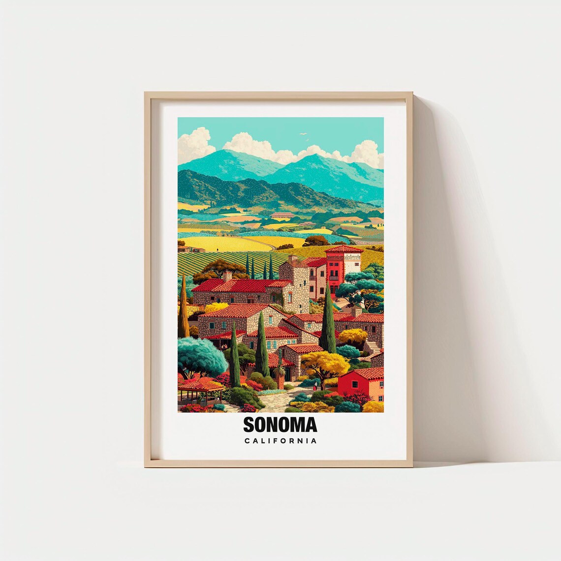 Sonoma California Wine Country Vineyards Stone Villa Hills View Poster