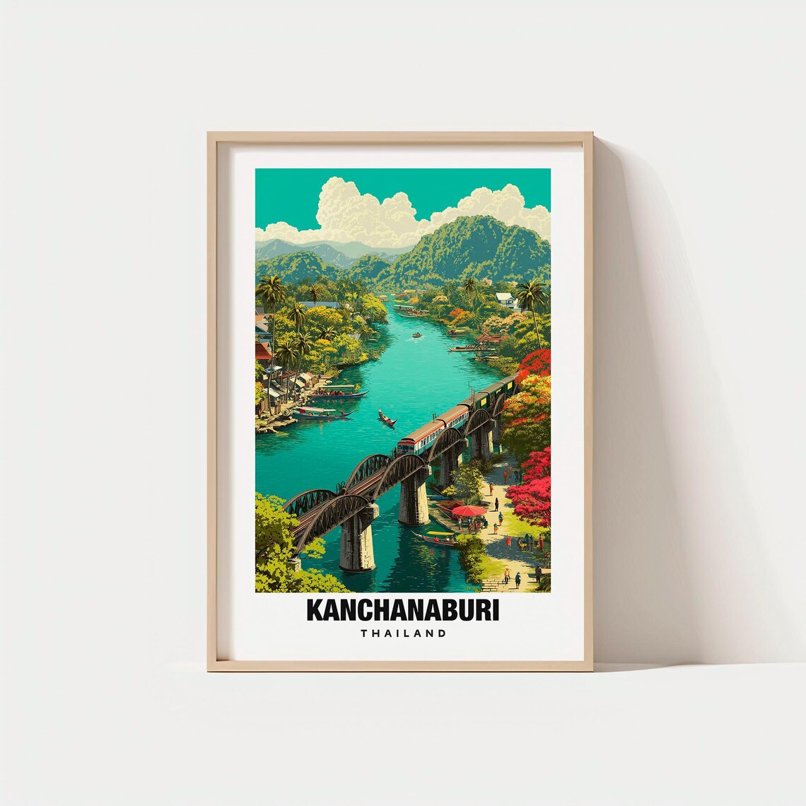 Kanchanaburi Thailand River Kwai Railway Bridge Jungle Vintage Poster