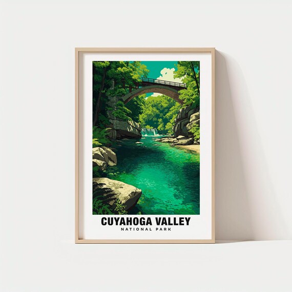 Cuyahoga Valley National Park Bridge River Falls Travel Poster