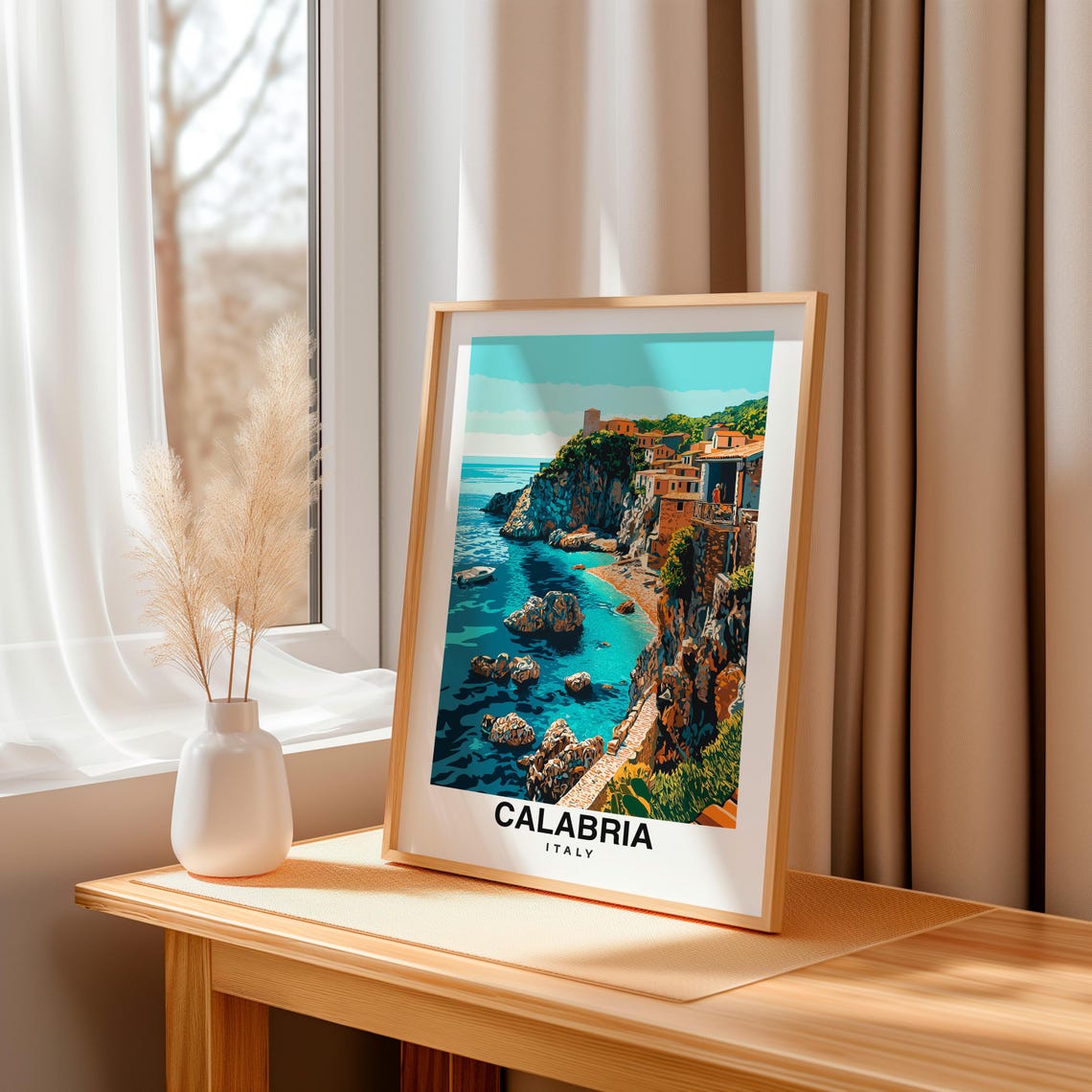 Calabria Print Travel Poster Italian Art Scenic Coastlines Historic Villages Mountain Views Mediterranean Charm Vibrant Culture - Image 3