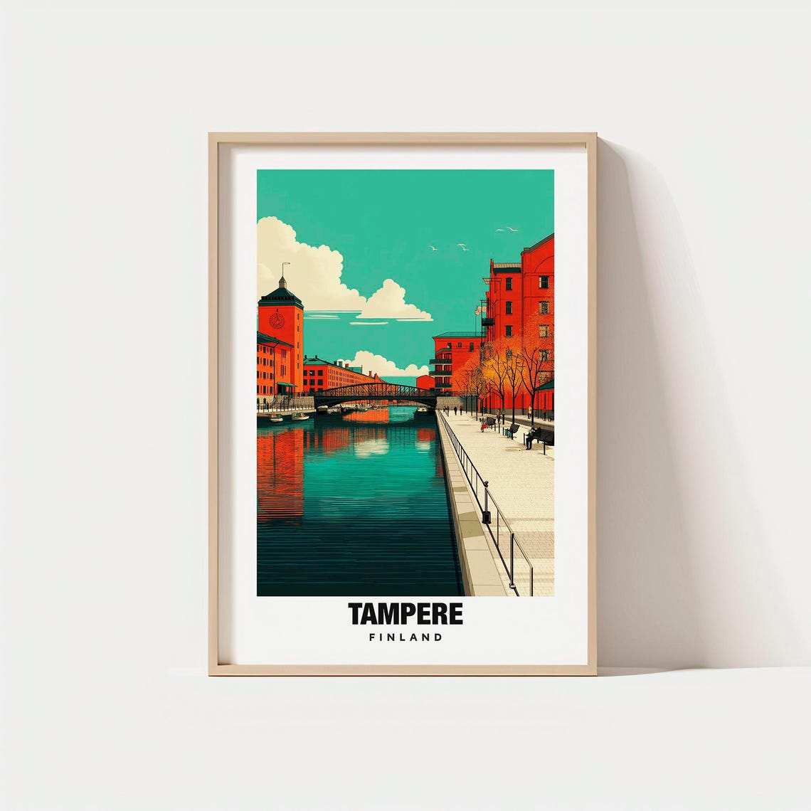Tampere Finland Canal Red Brick Mill Bridge Winter Light Poster