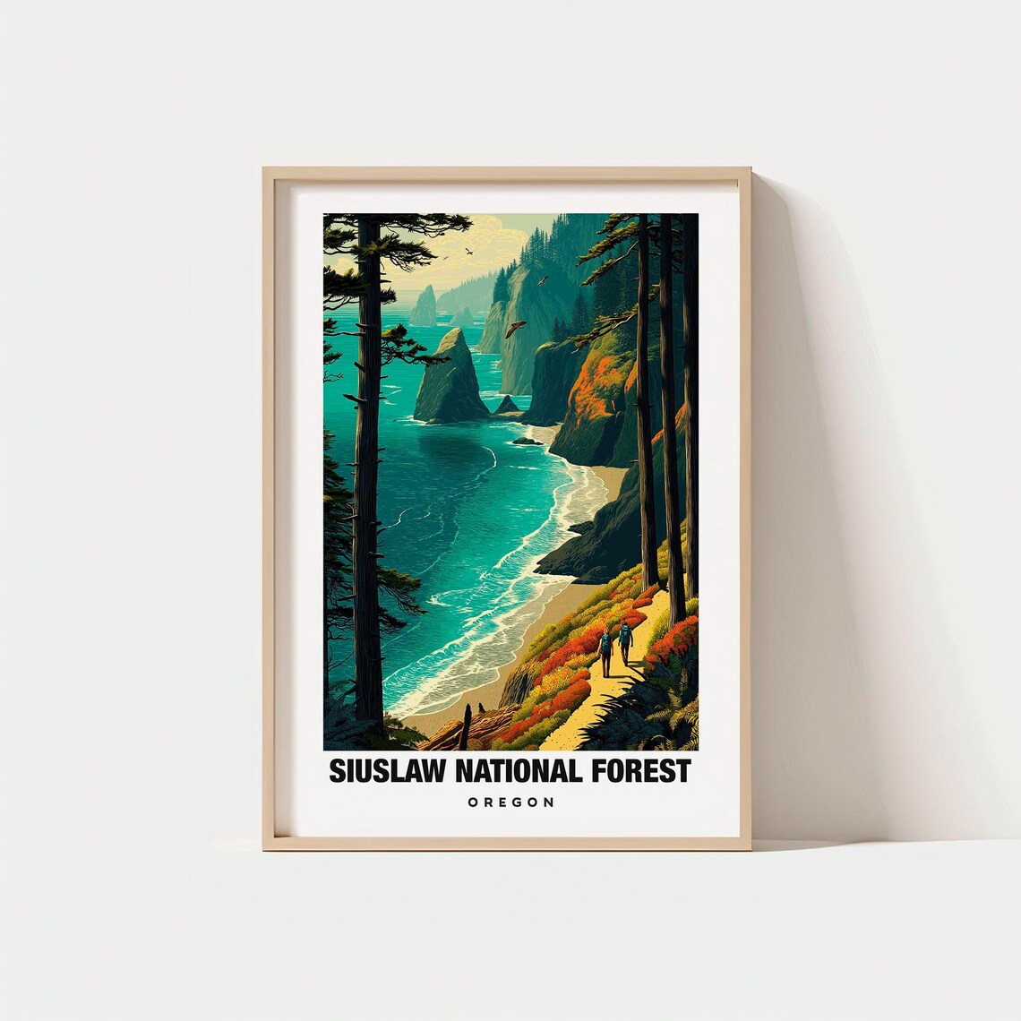 Siuslaw National Forest Oregon Rugged Coast Vintage Travel Poster