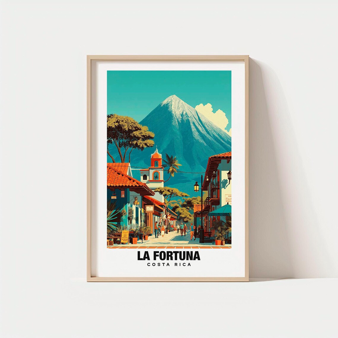 La Fortuna Costa Rica Arenal Volcano Colonial Town Travel Poster