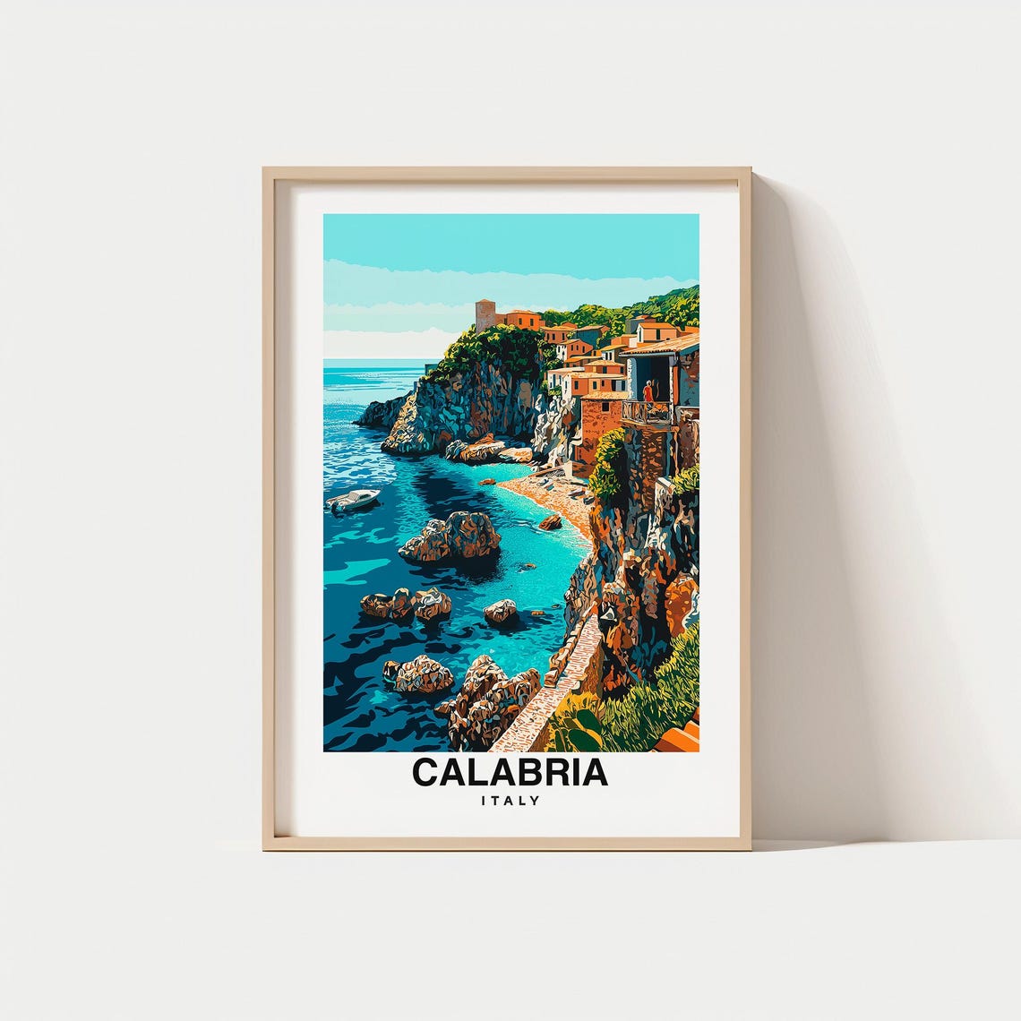 Calabria Print Travel Poster Italian Art Scenic Coastlines Historic Villages Mountain Views Mediterranean Charm Vibrant Culture