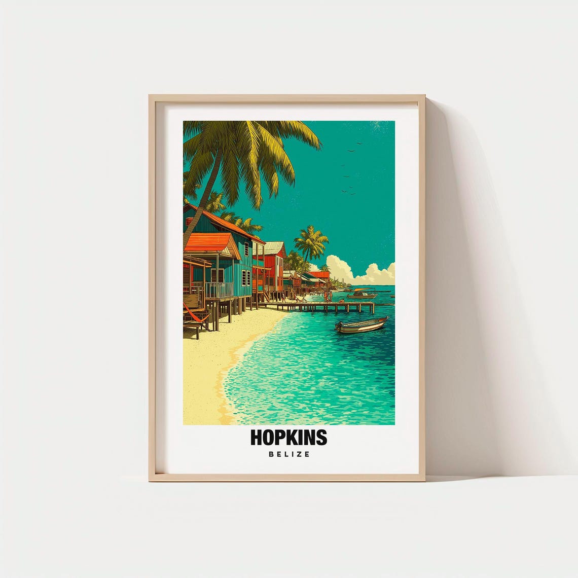 Hopkins Belize Tropical Beach Stilt House Palm Tree Village Poster