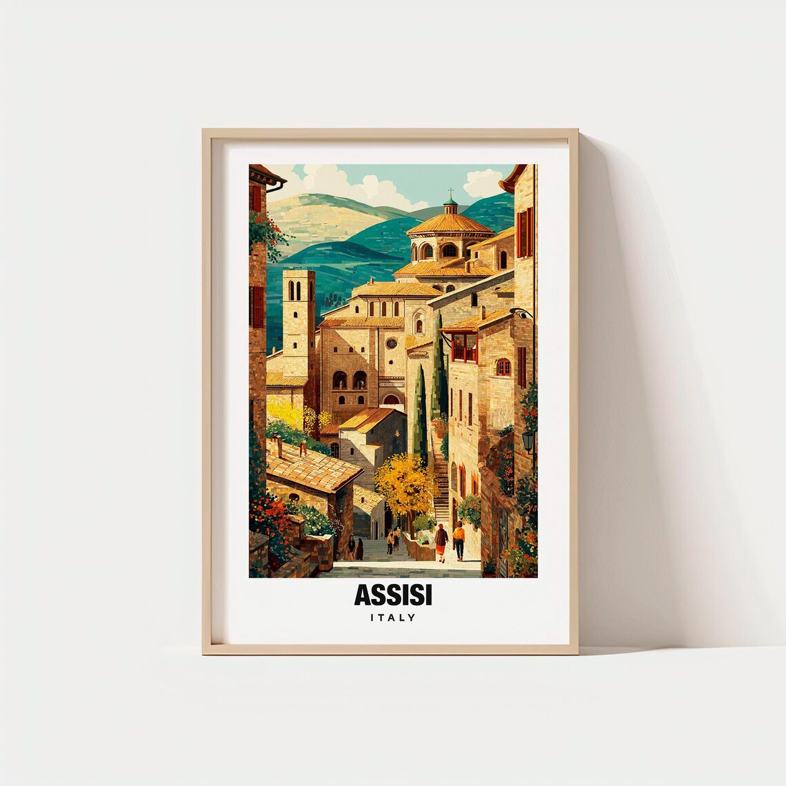 Assisi Italy Basilica Medieval Hill Town Vintage Travel Poster
