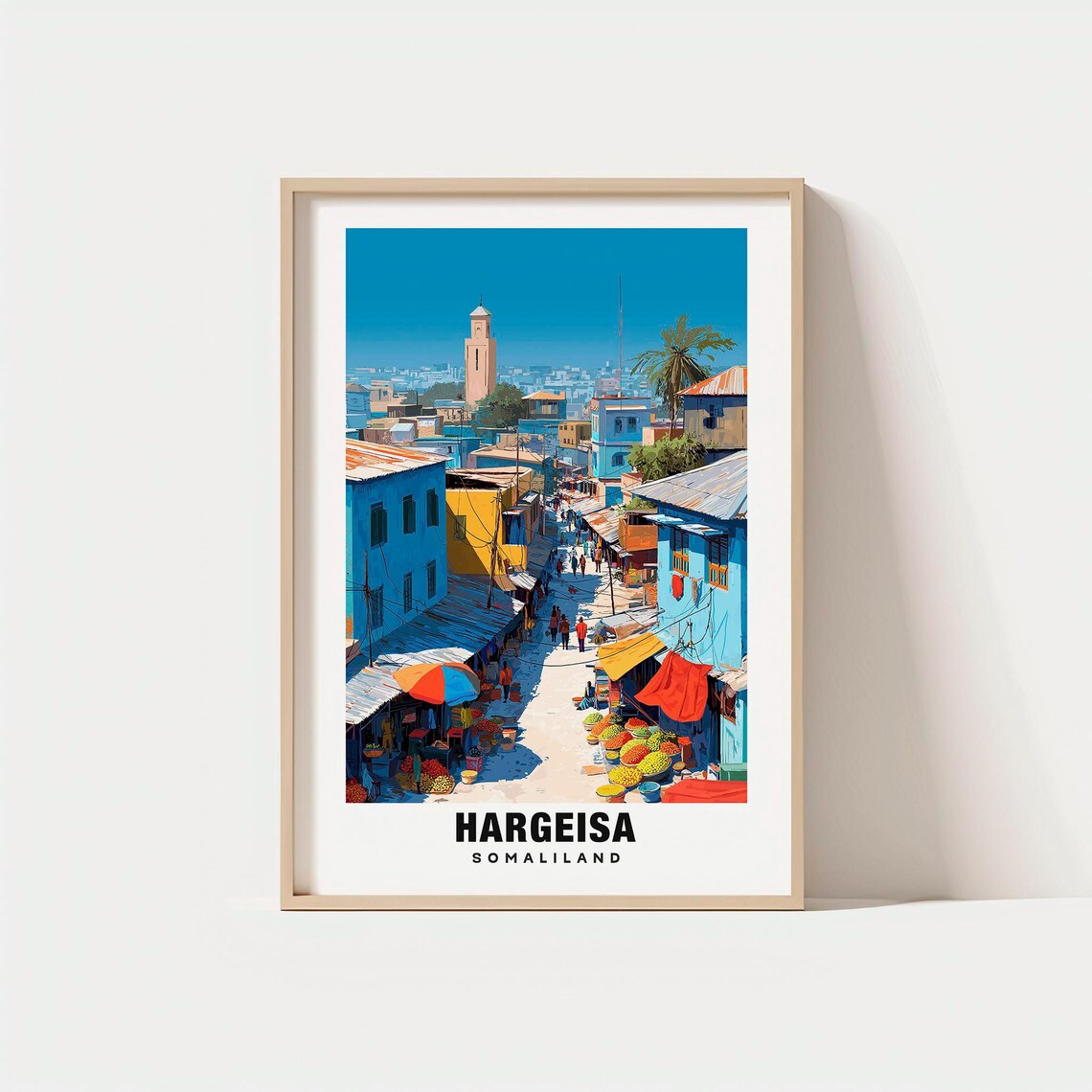 Hargeisa Somaliland Bustling Market Street Vintage Travel Poster