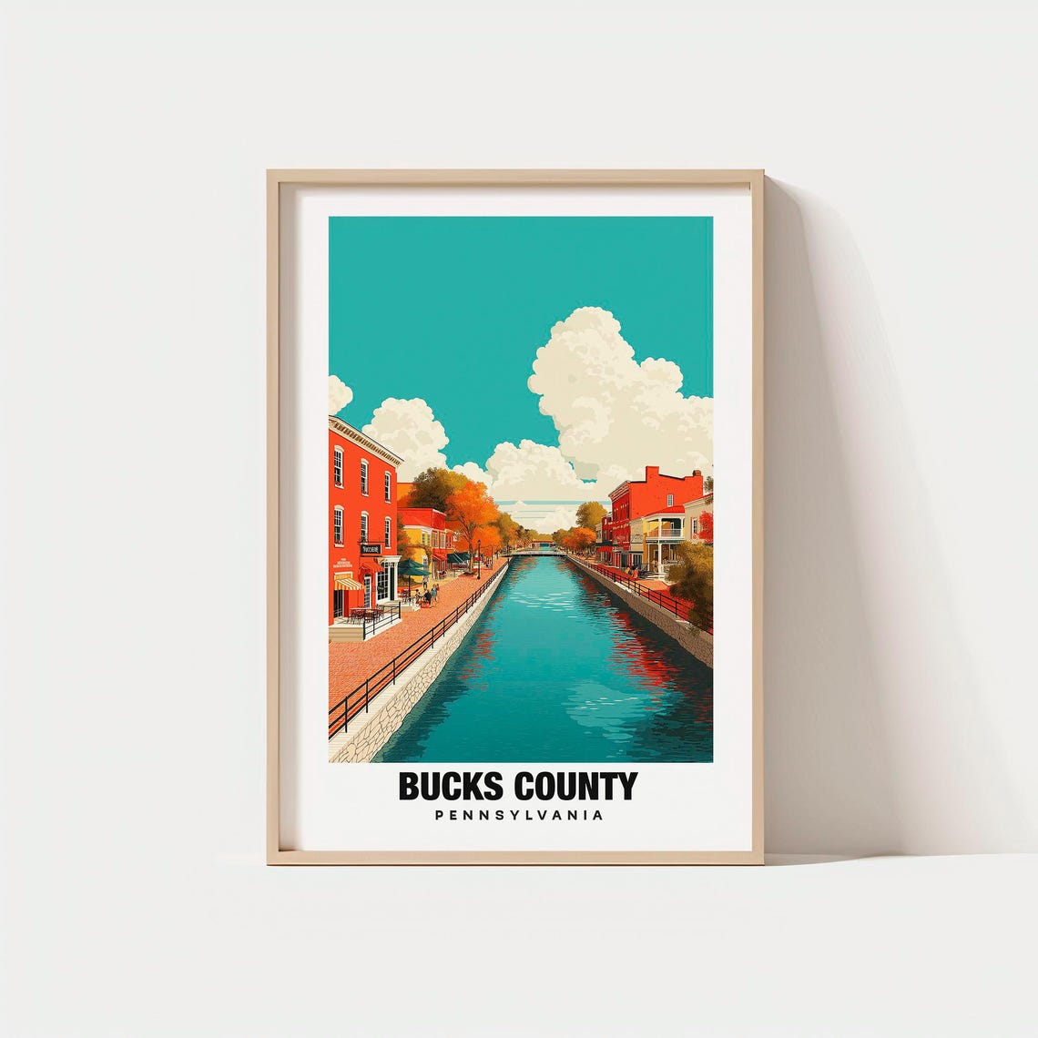 Bucks County Pennsylvania Canal Historic Brick Town Scene Poster