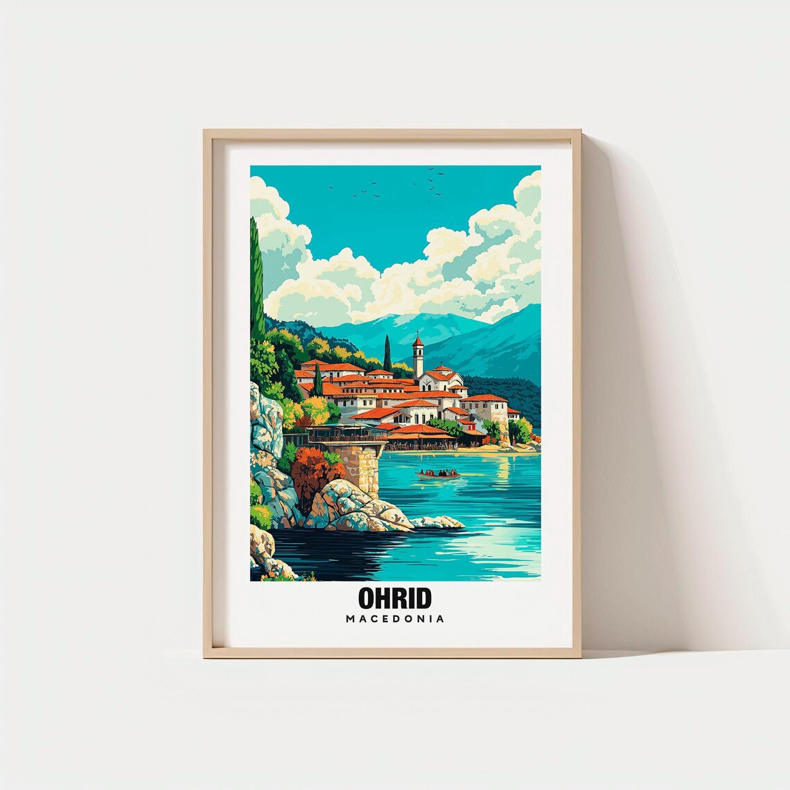 Ohrid Macedonia Lakeside Old Town Red Roofs Vintage Travel Poster