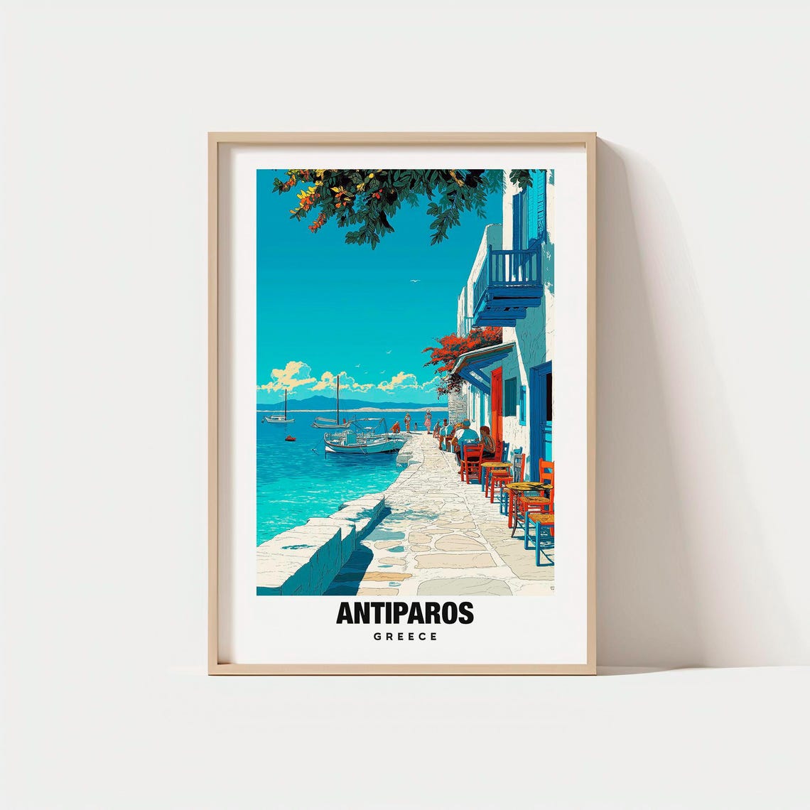 Antiparos Greece Aegean Island Whitewashed Waterfront Poster