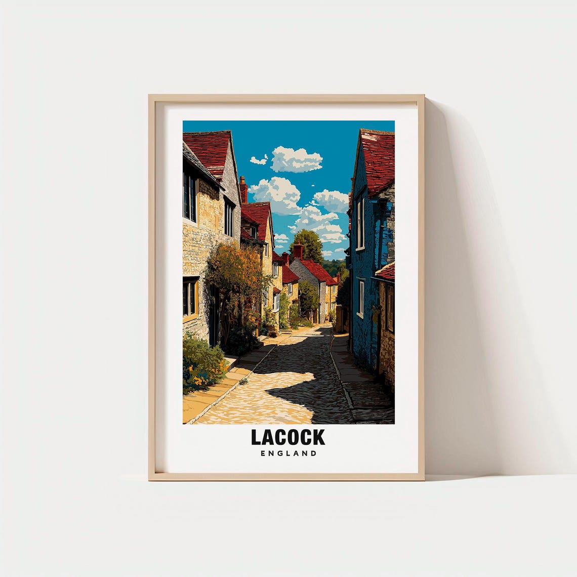 Lacock England Cobblestone Street Stone Houses Village Poster