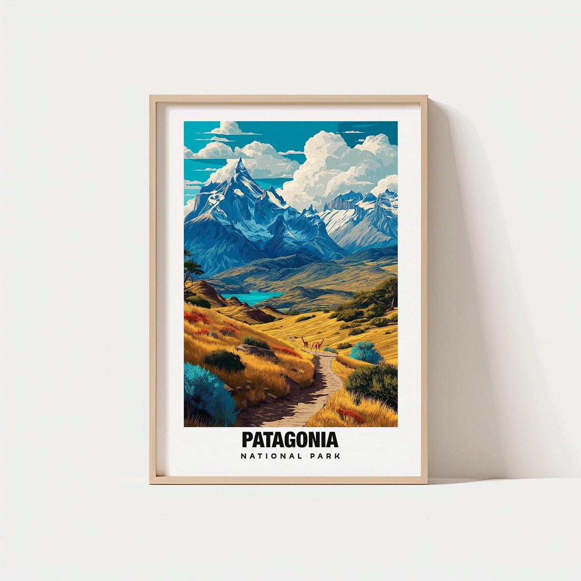 Patagonia National Park Peaks Golden Valley Hiking Trail Travel Poster