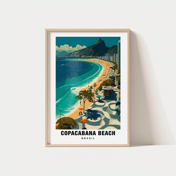 Copacabana Print Brazil Poster Travel Art Coastal Scene Beach Views City Escape Scenic Landscape Sunset Charm Rio De Janeiro