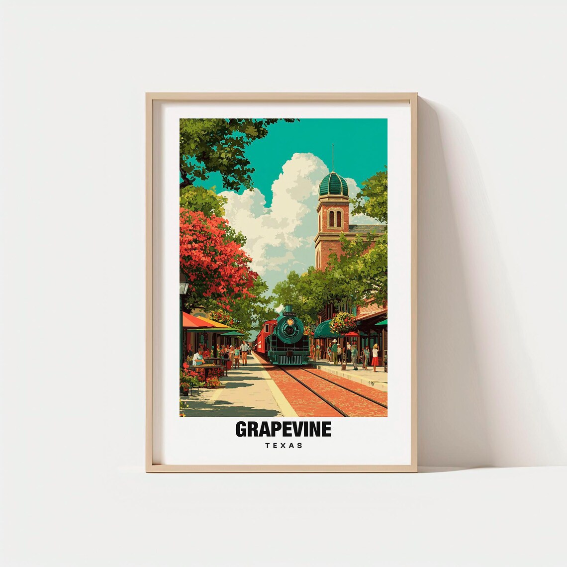 Grapevine Texas Vintage Steam Train Main Street Travel Poster