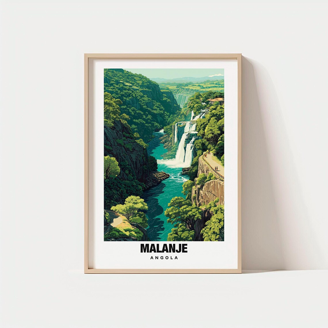 Malanje Angola Jungle Waterfall Gorge Nature Scene Travel Poster