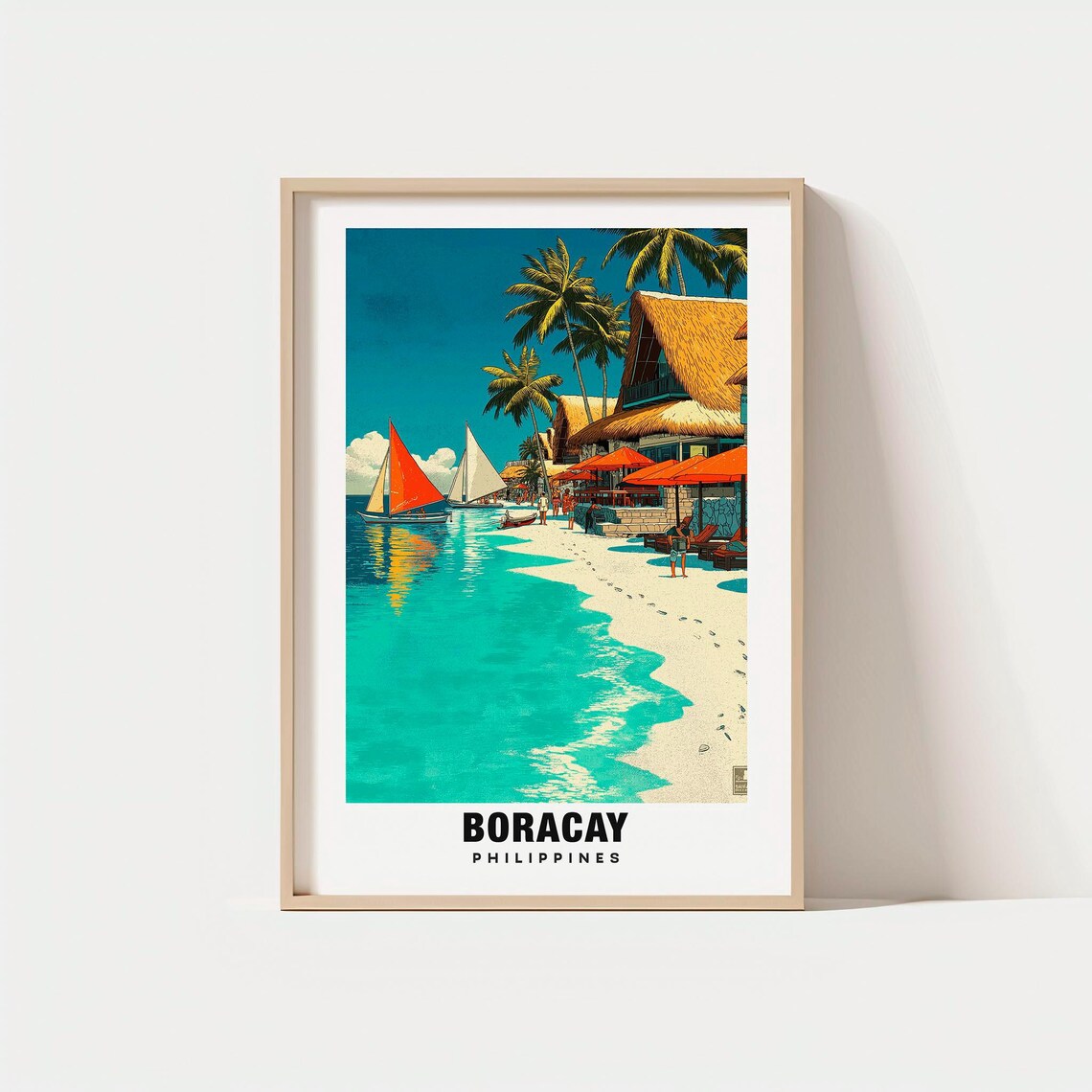 Boracay Philippines White Beach Sailboats Palm Shores Poster