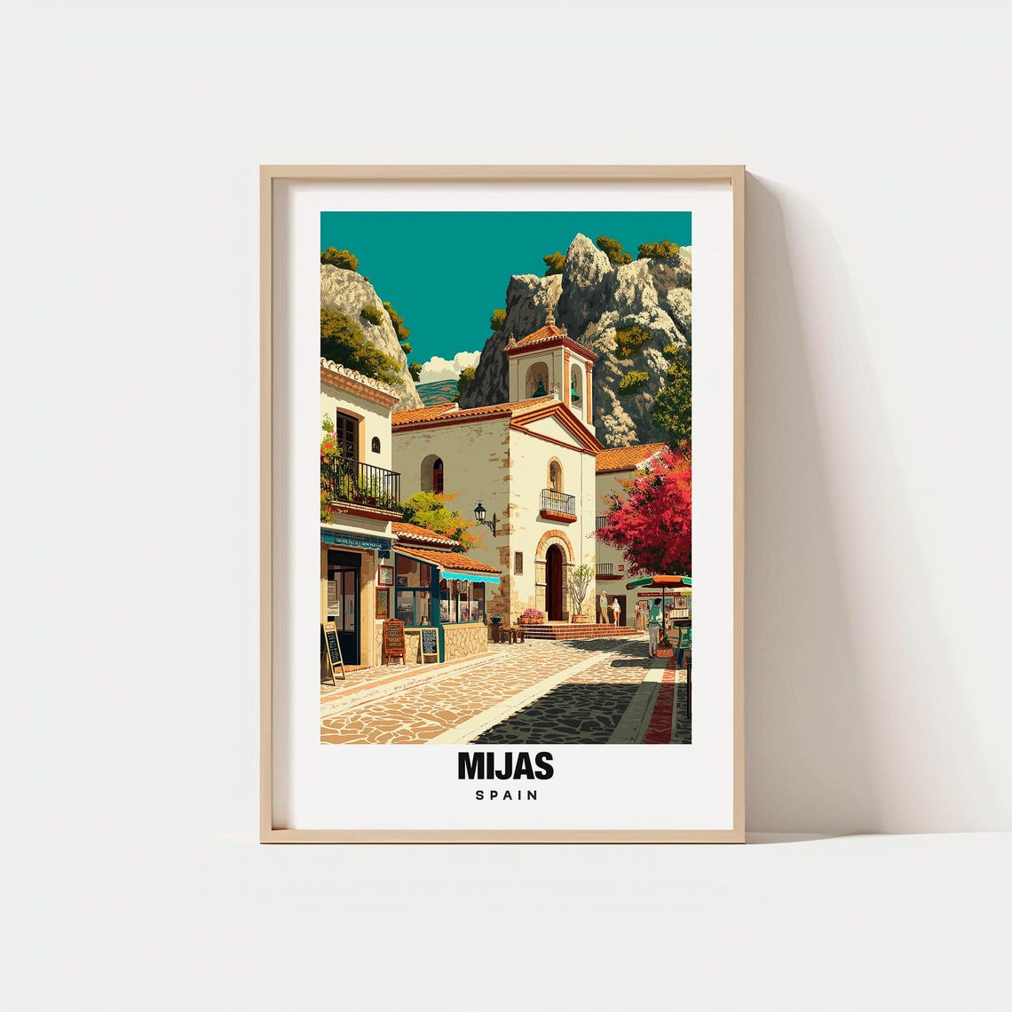 Mijas Spain Whitewashed Village Church Charming Square Travel Poster