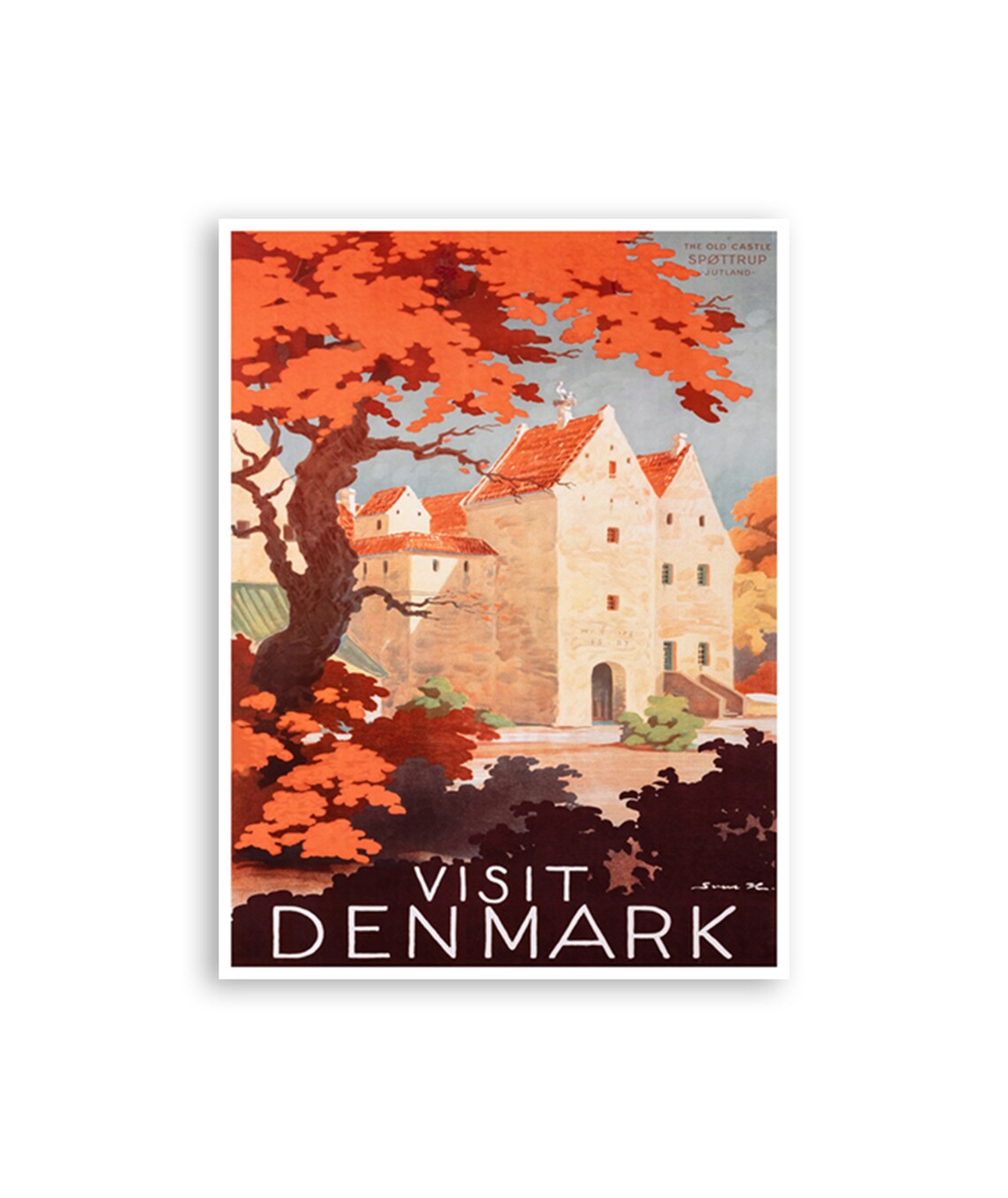 Denmark Vintage Spottrup Castle Visit Denmark Travel Art Poster