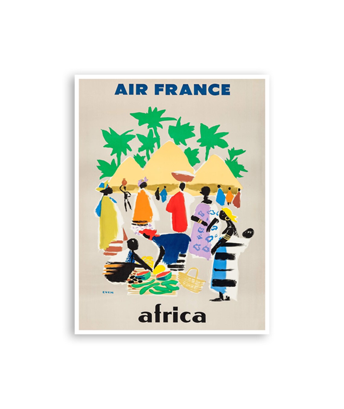Air France Africa Village Market Vintage Airline Travel Poster