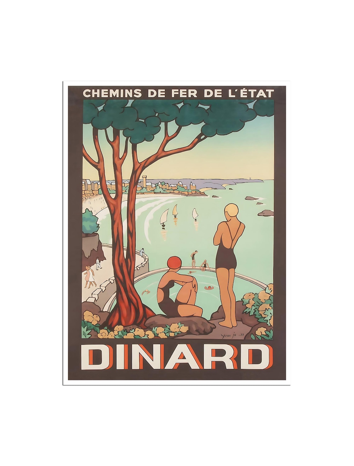 Dinard France Bathers Seaside French Railway Vintage Travel Poster