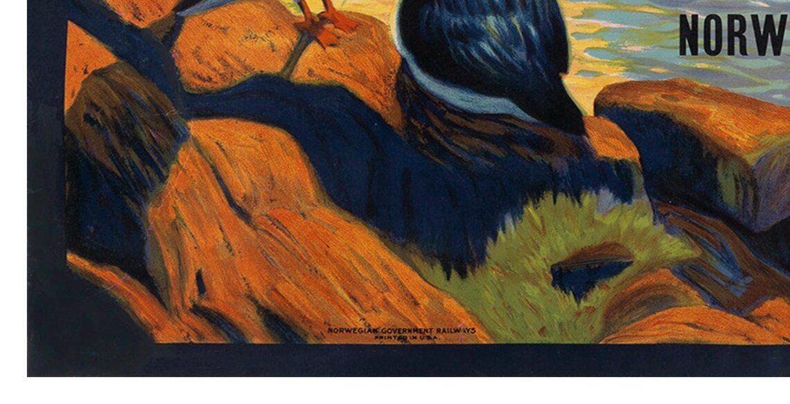 Norway Vintage Travel Poster Land of the Midnight Sun Fjord Art - Image 2
