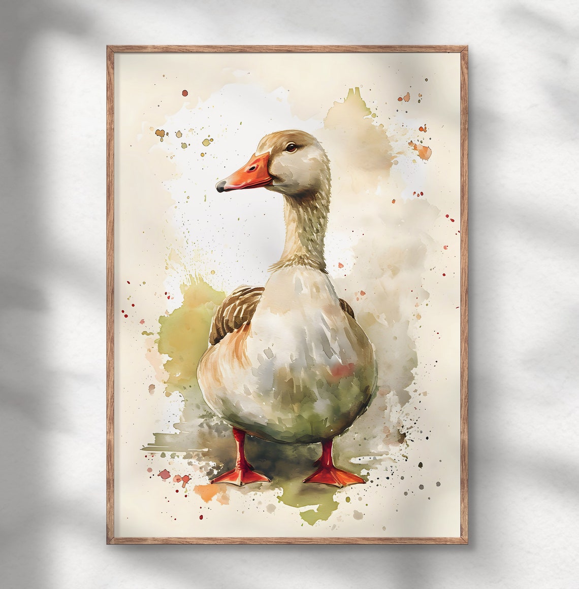 White Farm Goose Watercolor Portrait With Paint Splatters Poster