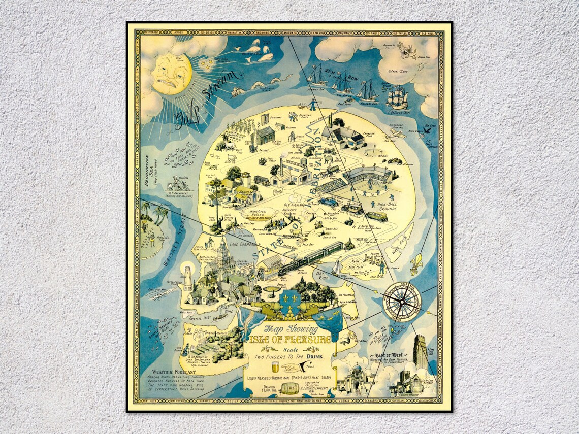 Anti Prohibition Map of the Isle of Pleasure Travel Poster