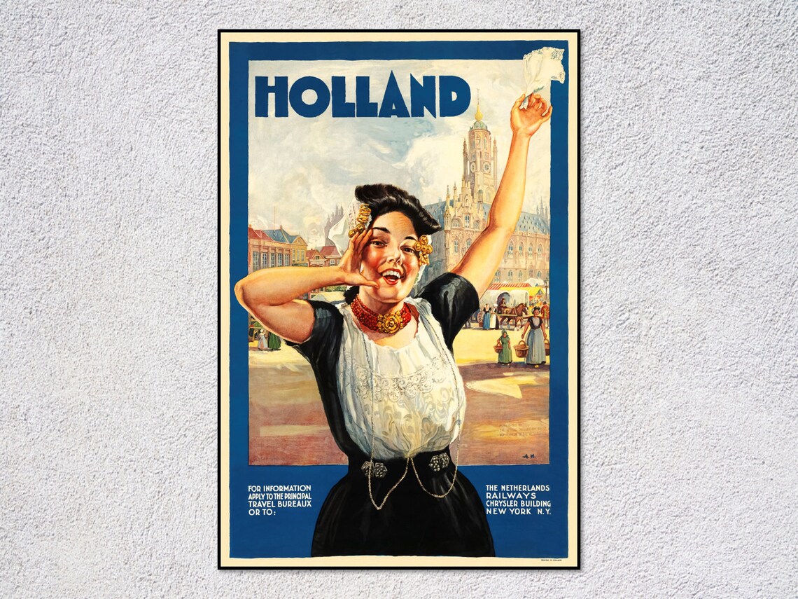 Vintage Holland Travel Poster, Retro Netherlands Art Print