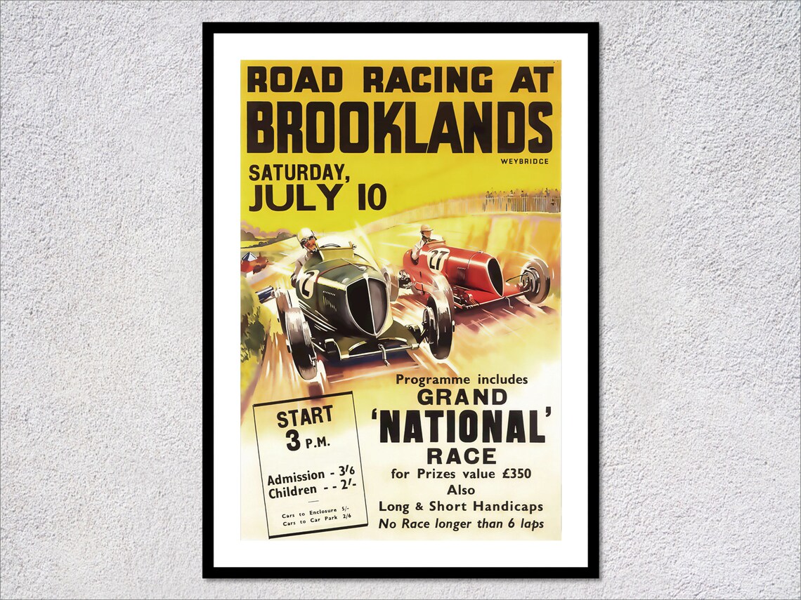 Brooklands Road Racing Grand National Vintage Weybridge Poster Print