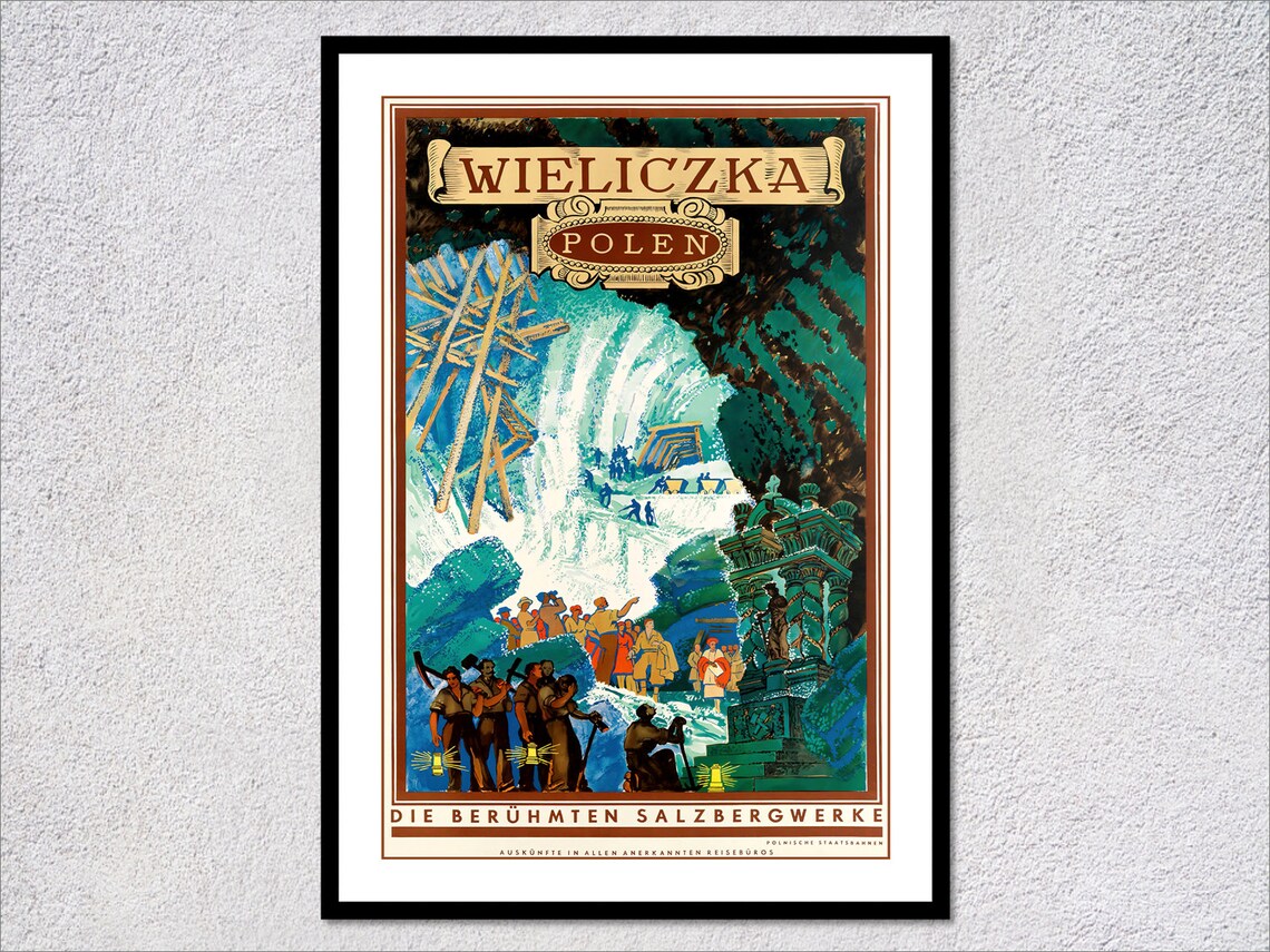Vintage Wieliczka Salt Mine Travel Poster, Poland