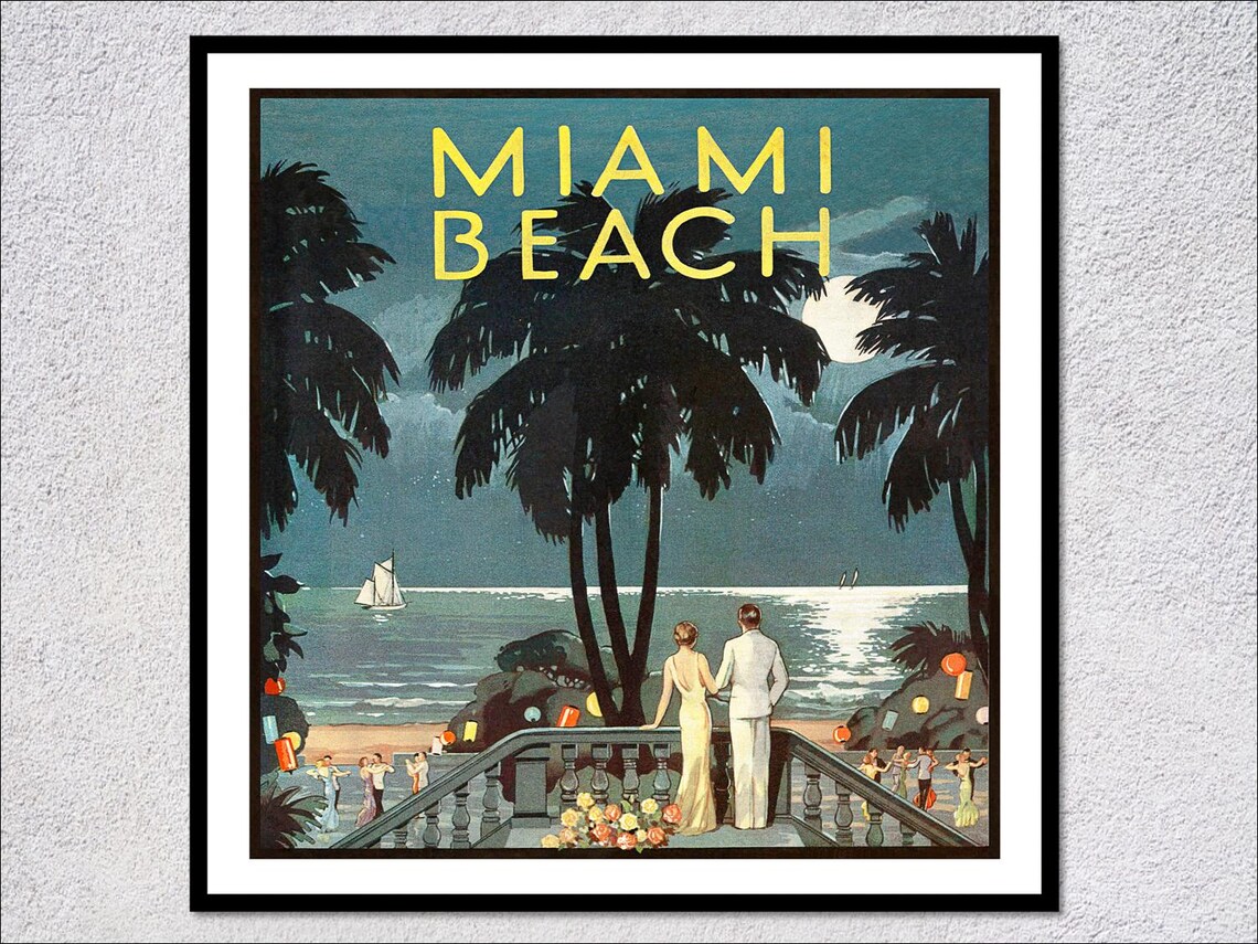 Retro Miami Beach Travel Poster, Vintage Florida