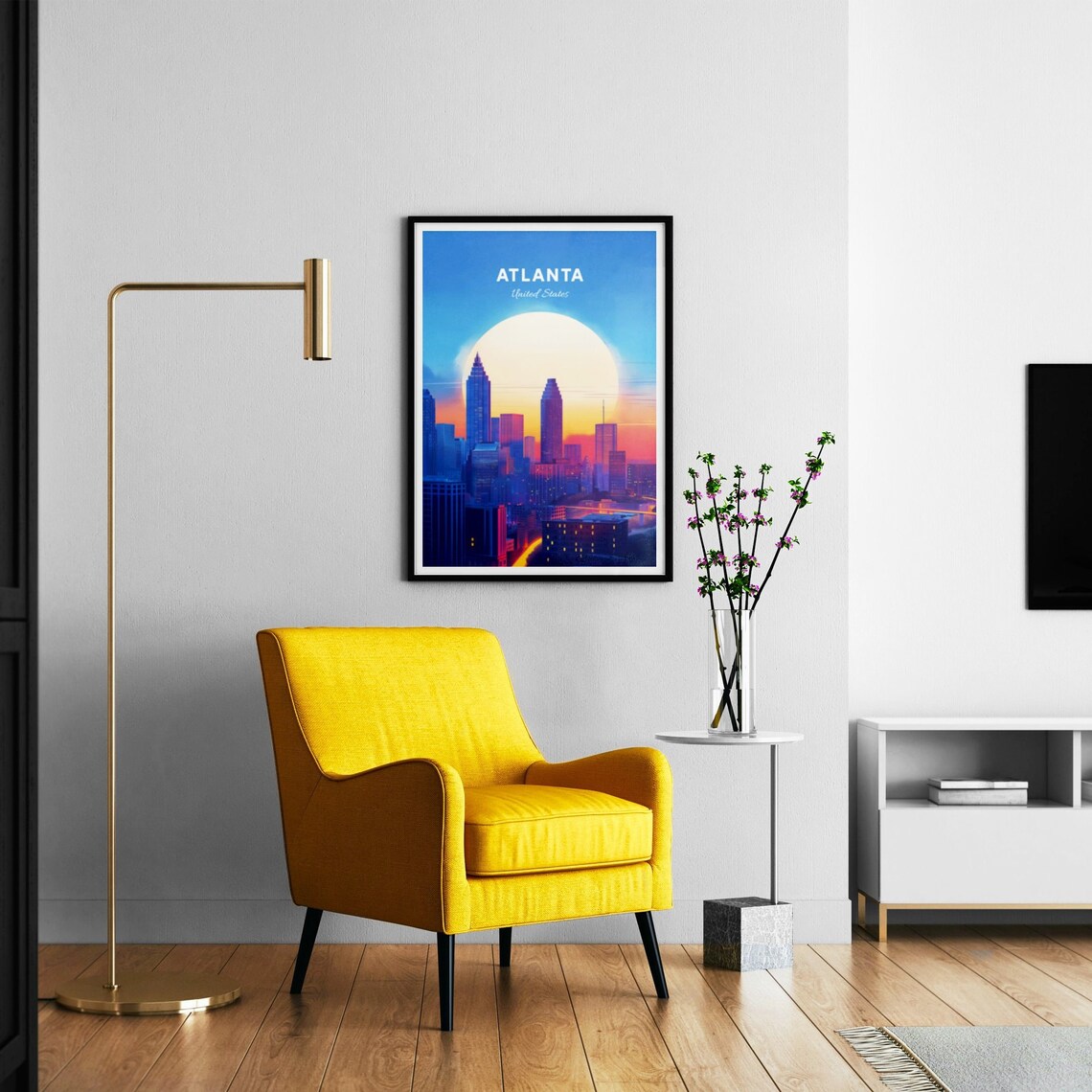 Atlanta Georgia Skyline Sunset City Travel Poster With Giant Sun - Image 3