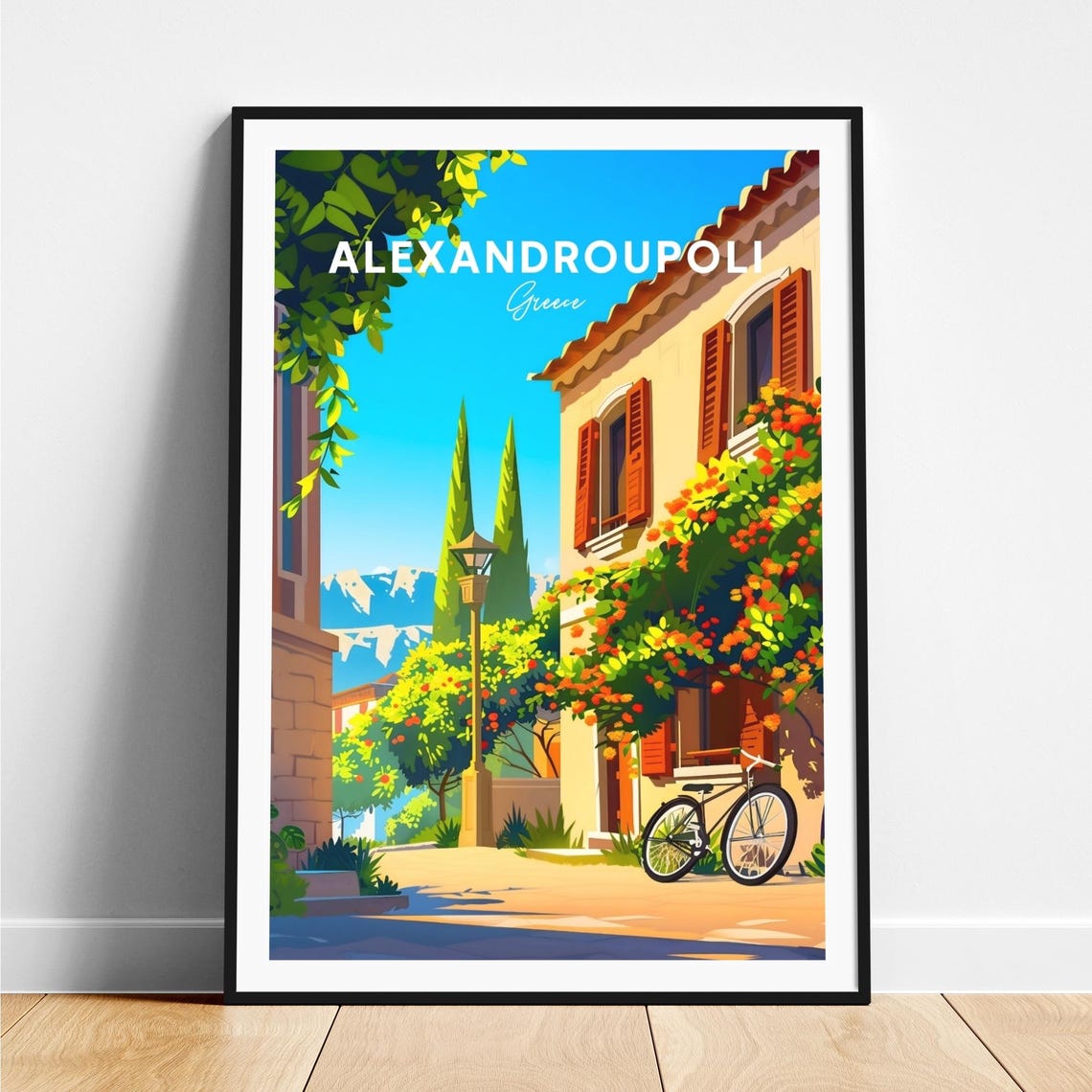Alexandroupoli Greece Sunny Street Bicycle Shutters Travel Poster