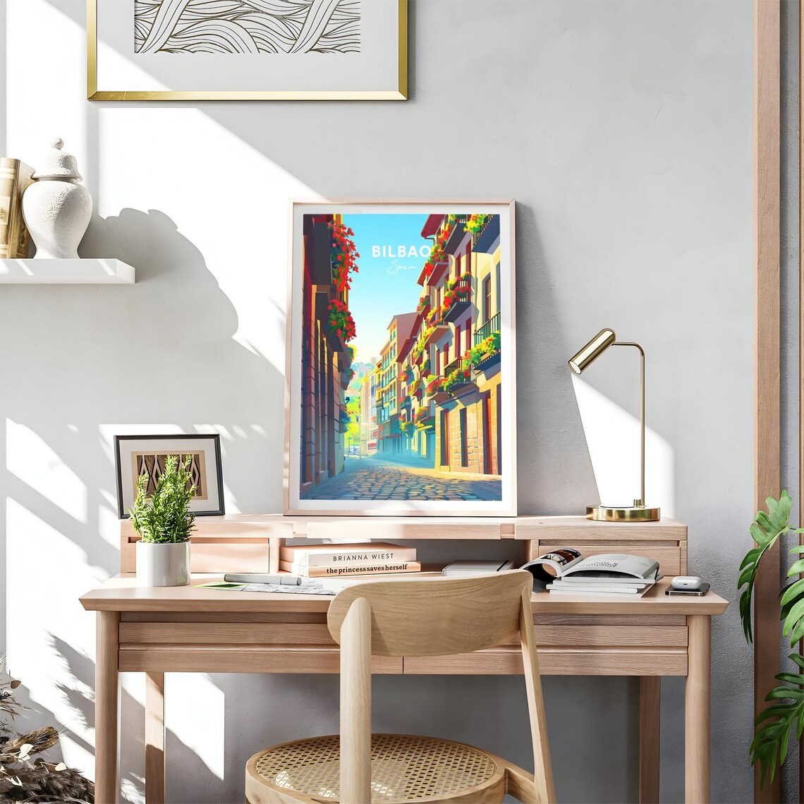 Bilbao Narrow Old Town Street Flower Balconies Sunlit Travel Poster - Image 4
