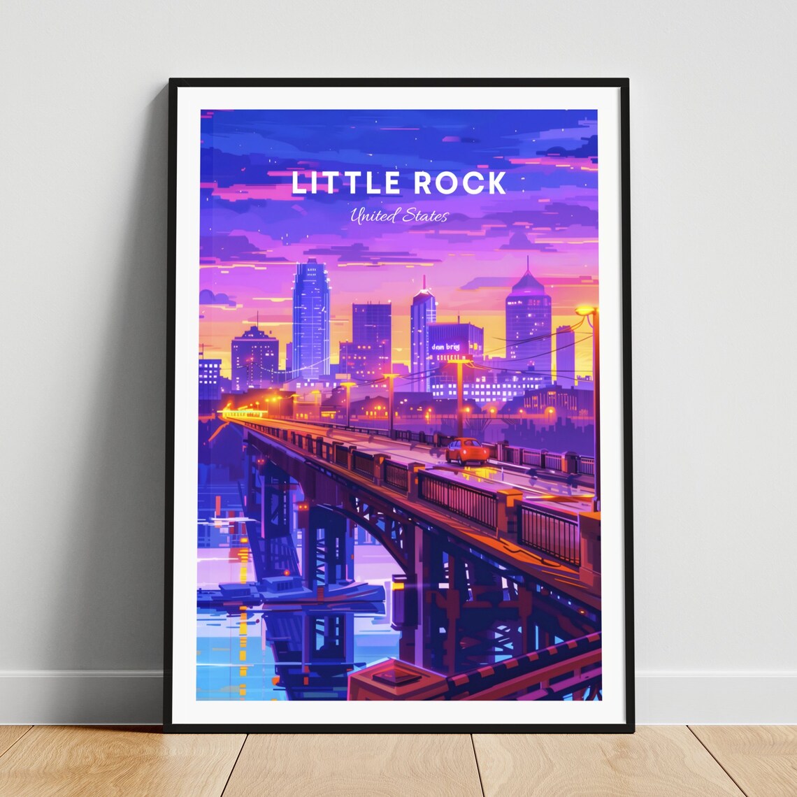 Little Rock Steel Truss Bridge at Dusk with City Lights Poster